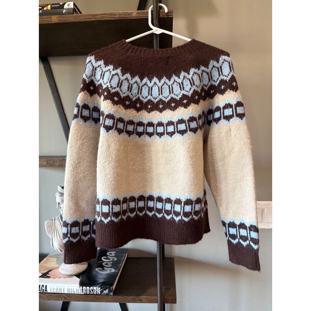 Heartloom Edith Jacquard Sweater Bisque Cream Navy Womens Size XS - Picture 6 of 9